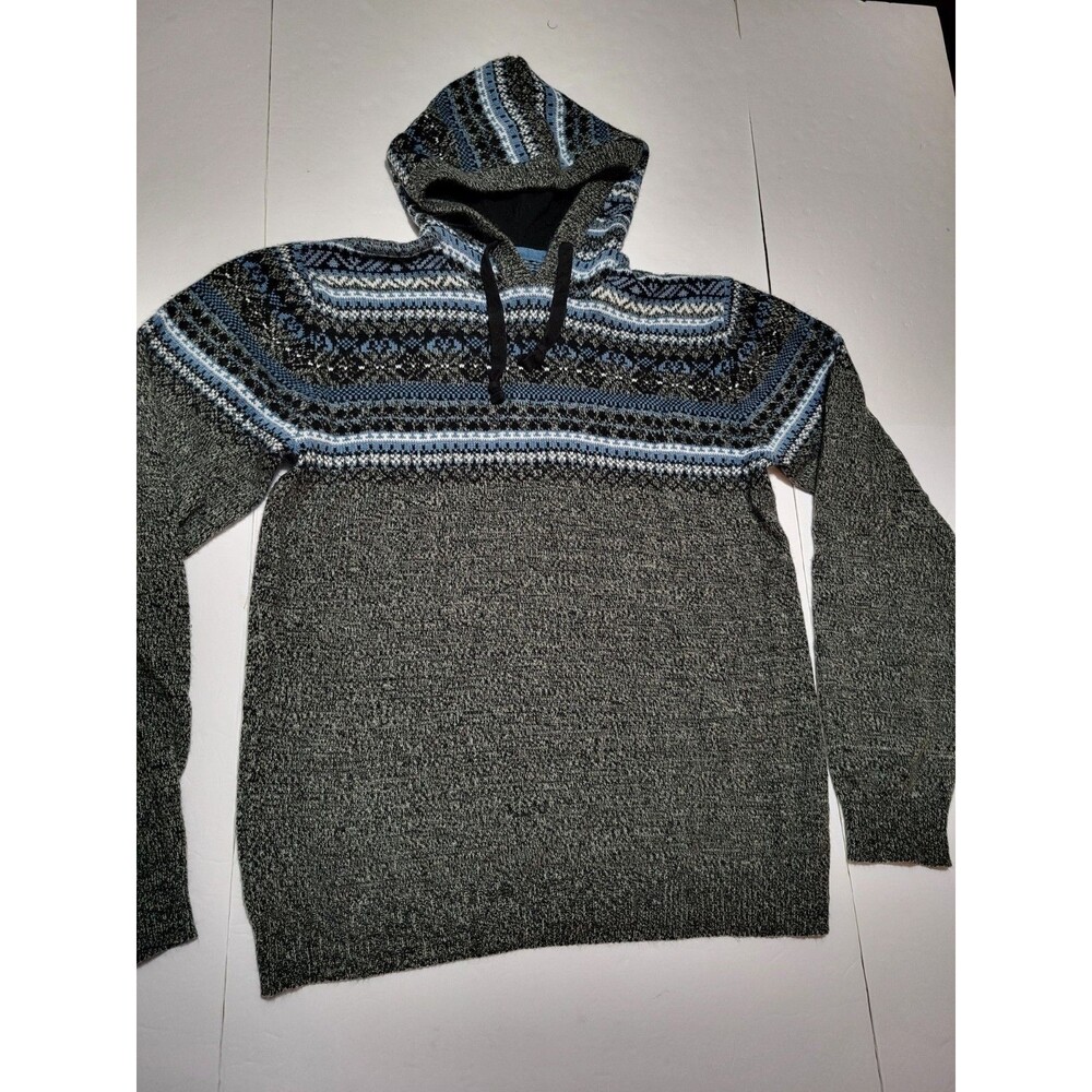 (#16) Jeans by Buffalo Knit Hoodie Sweater Men's L Grey Nordic Aztec Pattern
